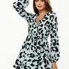 Liquorish Animal Print Mini Wrap Dress with Long sleeves in Blue - Multicolour -Liquorish Sales Store 00f83a9ad61b4cf0bc348adf5194fe31
