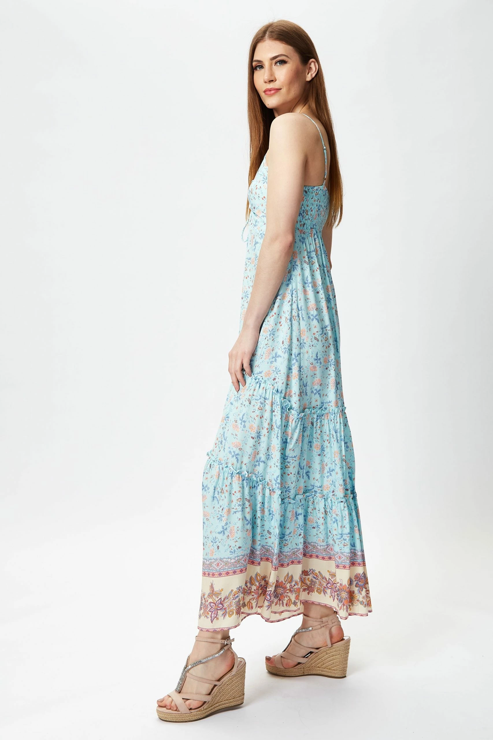 Liquorish Light Blue Floral Cami Maxi Dress with Contrast Hem - Multicolour 5 Liquorish Light Blue Floral Cami Maxi Dress with Contrast Hem - Multicolour - Image 3
