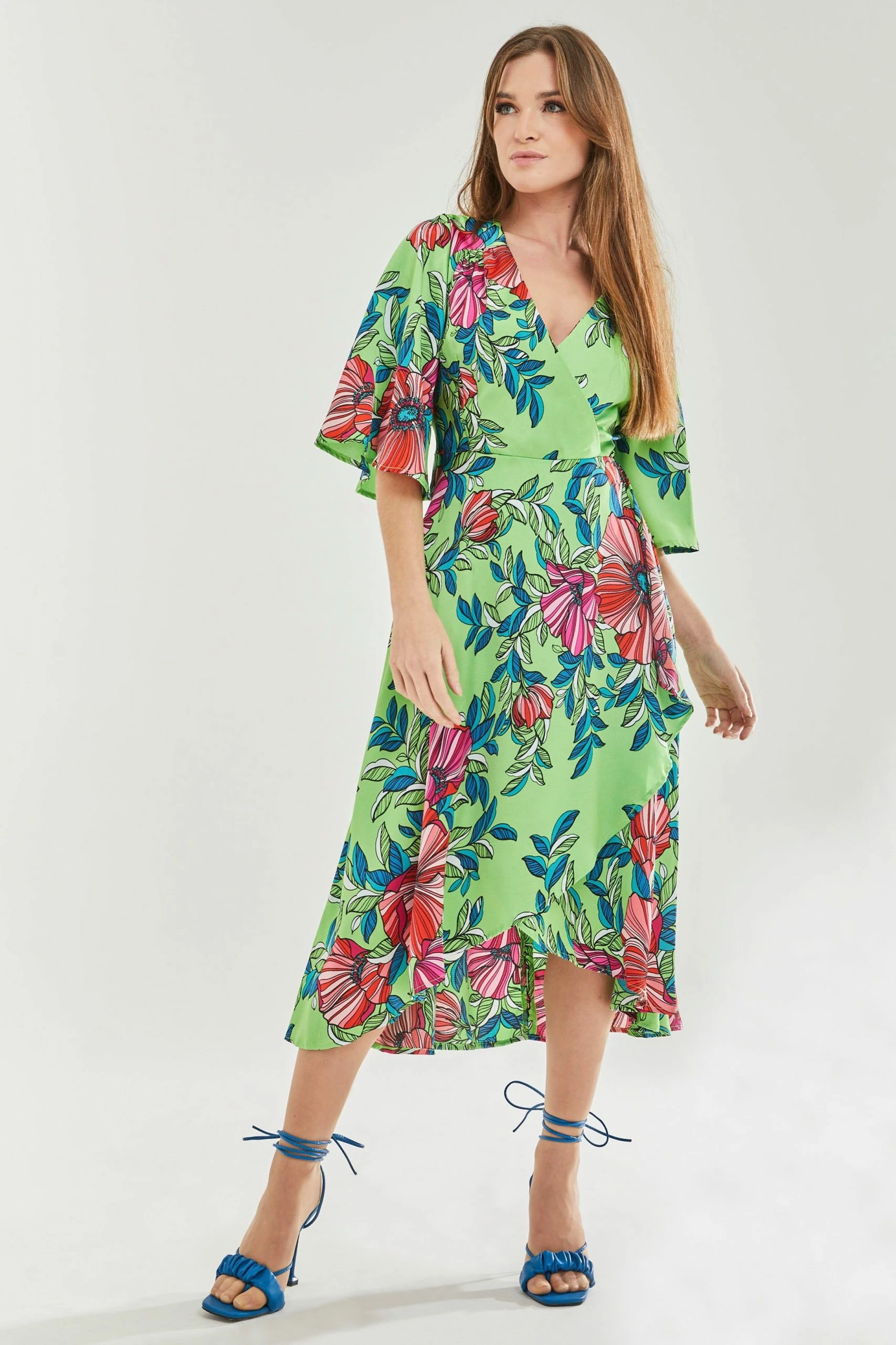 Liquorish Green Floral Midi Wrap Dress 5 Liquorish Green Floral Midi Wrap Dress - Image 3