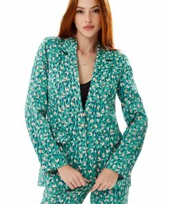 Liquorish Stroke Print Blazer in Green