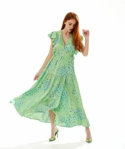 Liquorish animal print maxi wrap dress in sage - Green