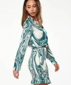 Liquorish Marble Print Dress in Green -Liquorish Sales Store 0b9a9f0b83c54c42921ca5cc71de9600
