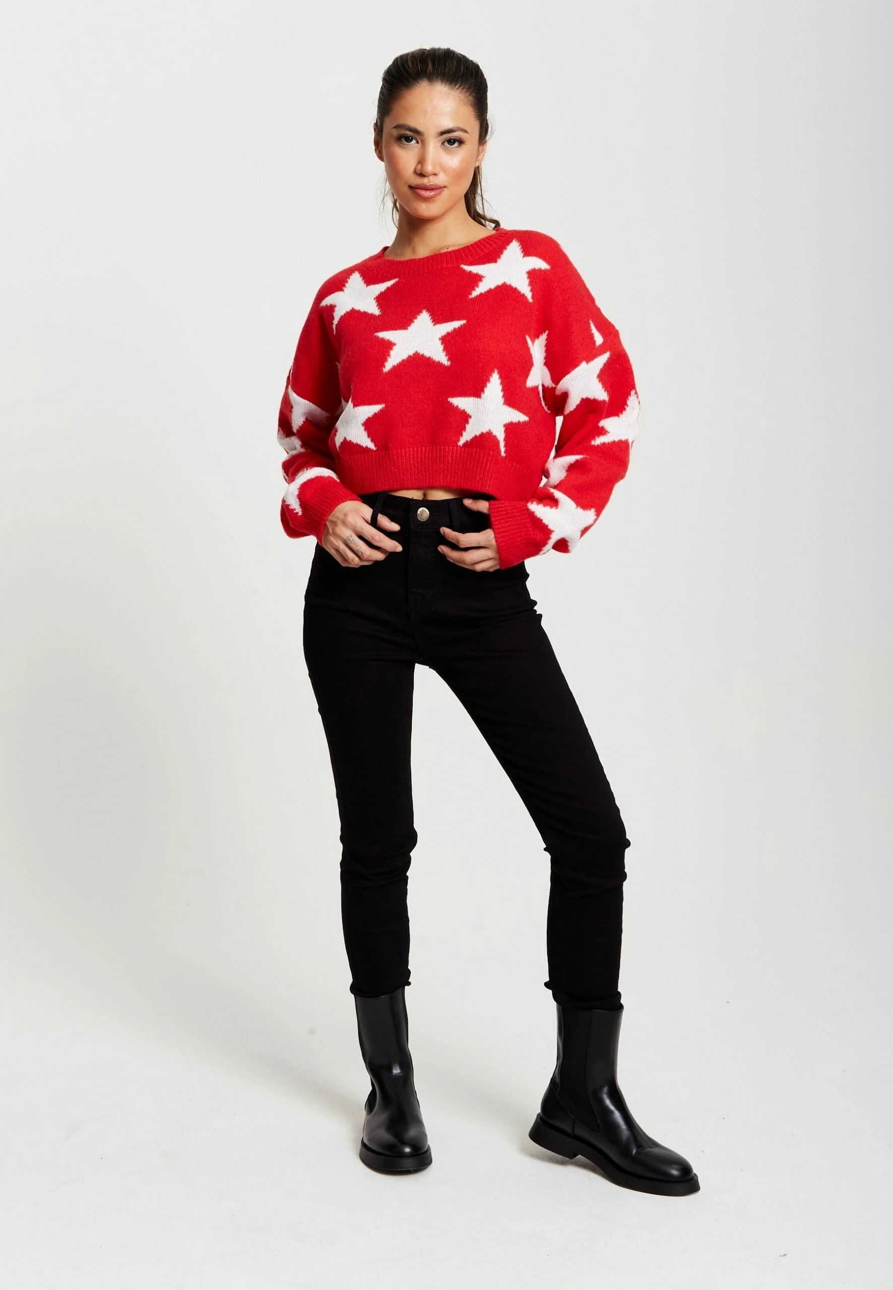 Liquorish Star Pattern Jumper in Red 4 Liquorish Star Pattern Jumper in Red - Image 2
