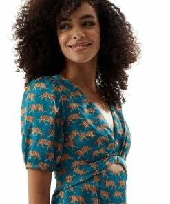 Liquorish Tiger Print Midi Dress with Cut Out Front in Petrol Blue -Liquorish Sales Store 0c0738c2911e406db6b1df504838c5db scaled