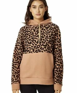 Liquorish Animal Print Fleece Hoodie Sweatshirt - Leopard