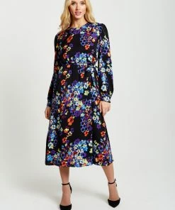 Liquorish Speckle Floral Print Midi Dress - Multicolour