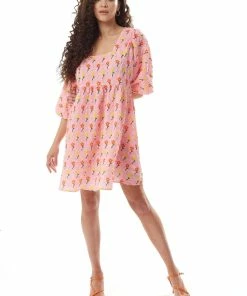 Liquorish Pink Floral Smock Mini Dress