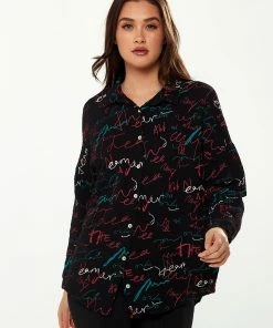 Liquorish Shirt with Multicolour Signature Pattern in Black