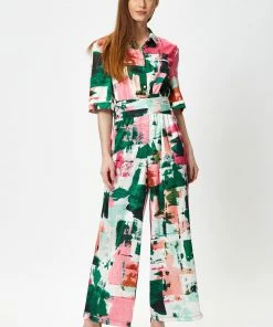 Liquorish Abstract Print Multicolour Jumpsuit with Short Sleeves