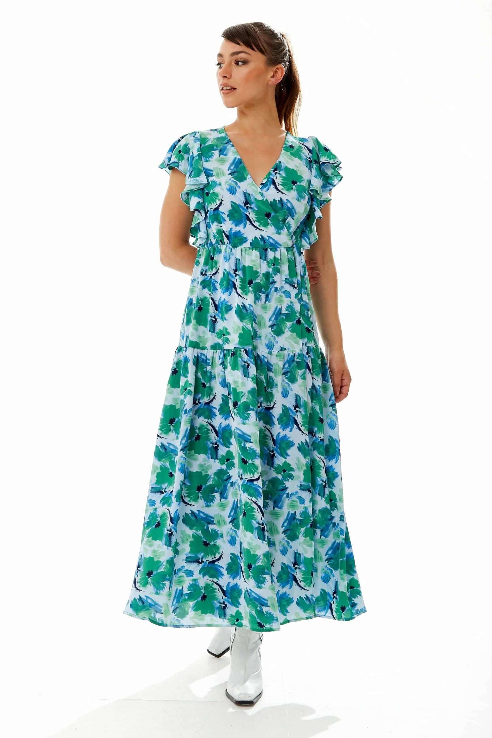 Liquorish Floral Maxi Wrap Dress in Green and Blue 3 Liquorish Floral Maxi Wrap Dress in Green and Blue