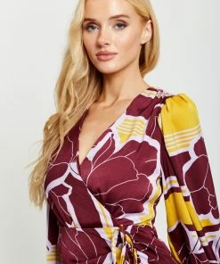Liquorish Geometric Floral Print Midi Wrap Dress in Mustard and Burgundy - Multicolour -Liquorish Sales Store 159629ac94724438a60f0470fc6923ad scaled