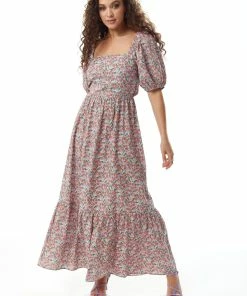 Liquorish Purple Based Red Floral Maxi Dress with Cut out Back - Multicolour