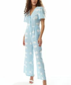 Liquorish Cloud Print Jumpsuit in Blue
