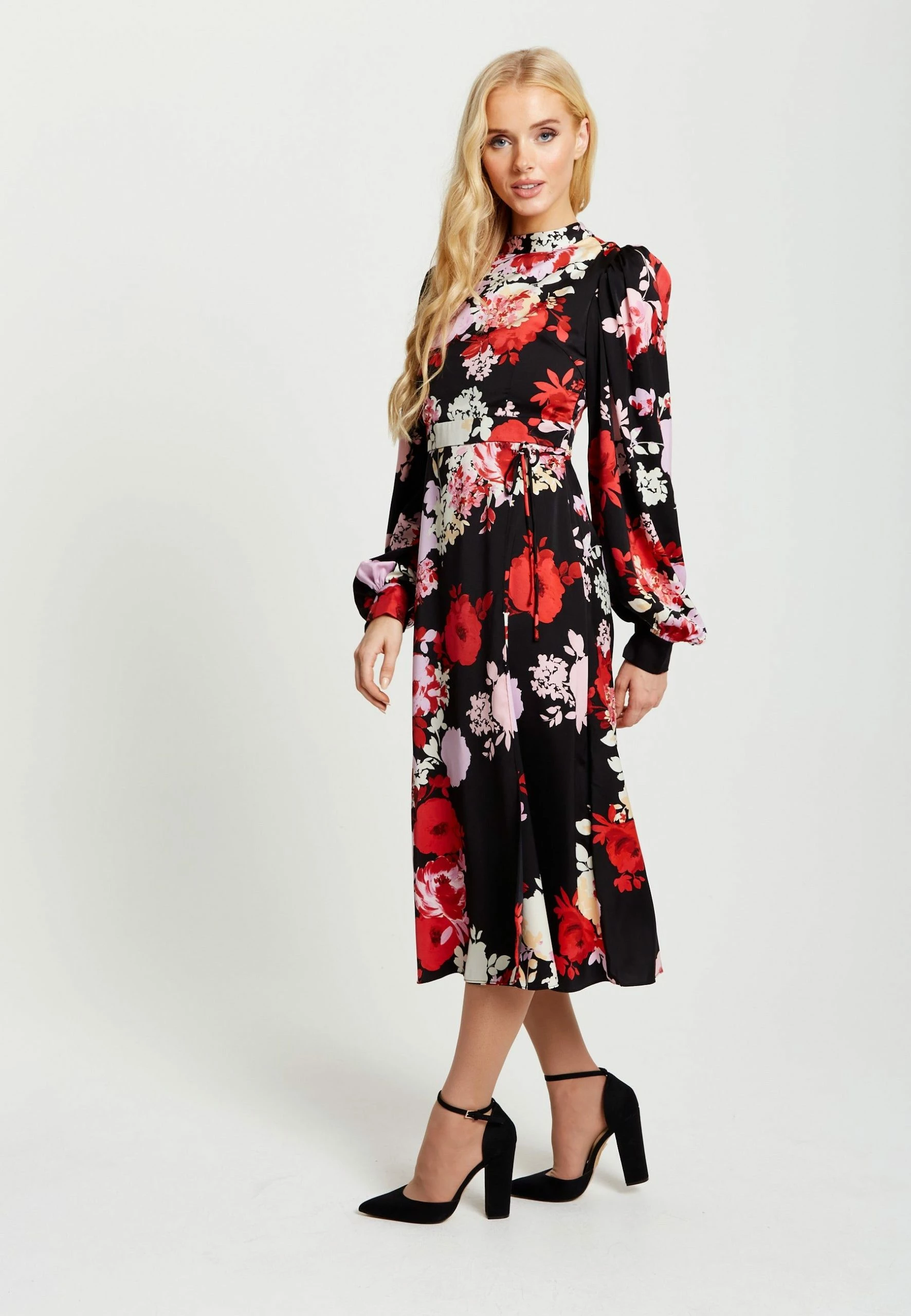 Liquorish Rose Print Midi Wrap Dress with Open Back Detail - Black 6 Liquorish Rose Print Midi Wrap Dress with Open Back Detail - Black - Image 4