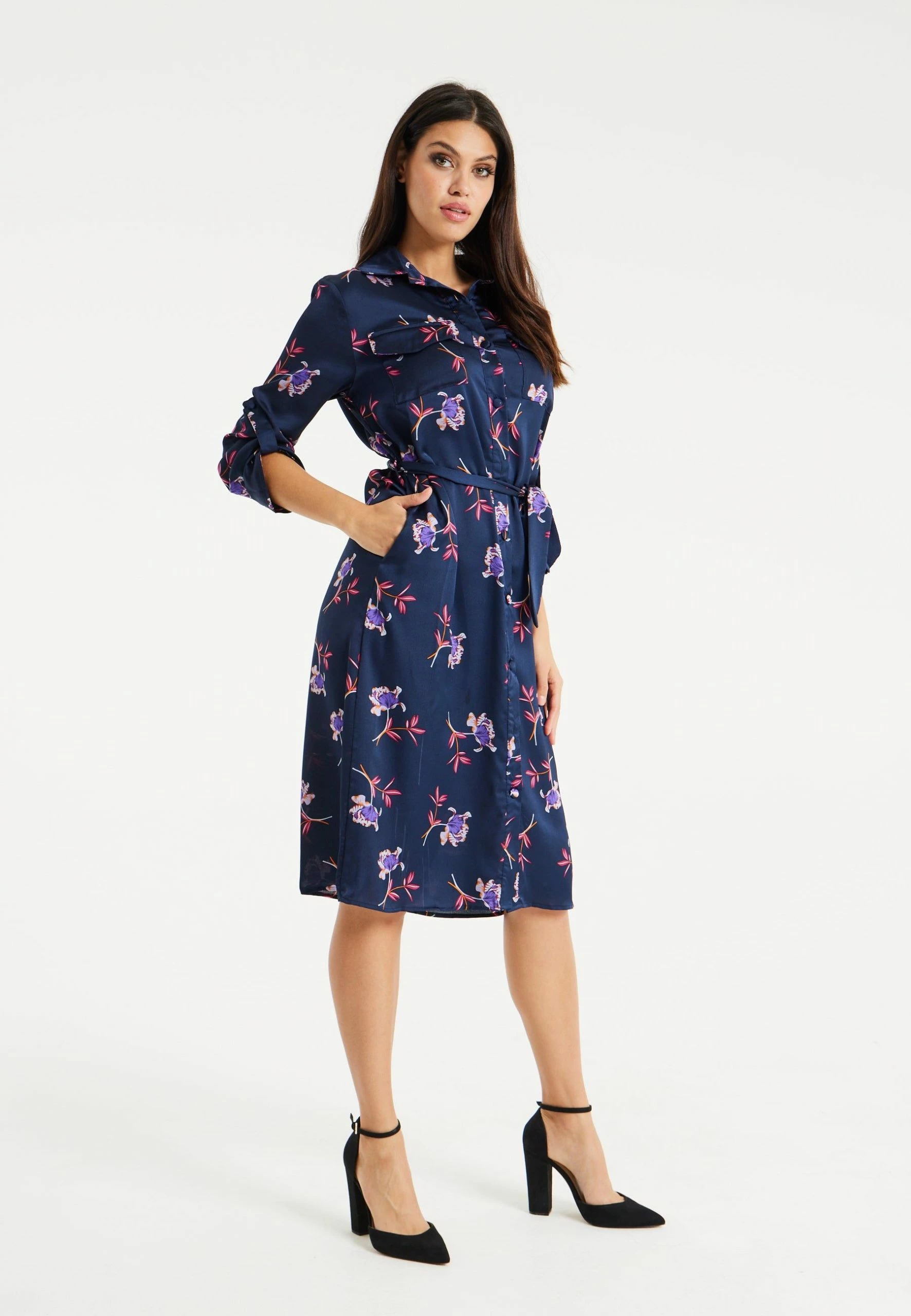Liquorish Floral Print Shirt Dress in Navy 6 Liquorish Floral Print Shirt Dress in Navy - Image 4