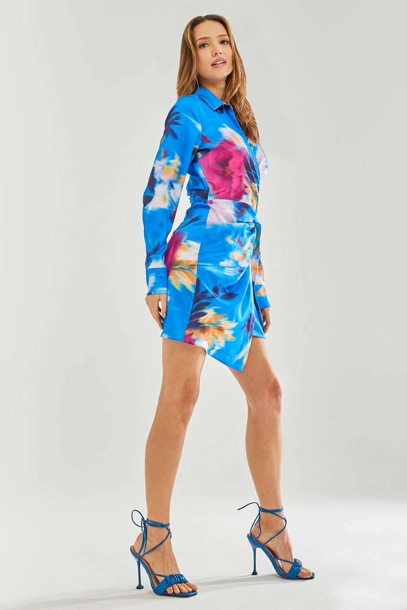 Liquorish Blue Floral Satin Mini Wrap Dress 4 Liquorish Blue Floral Satin Mini Wrap Dress - Image 2
