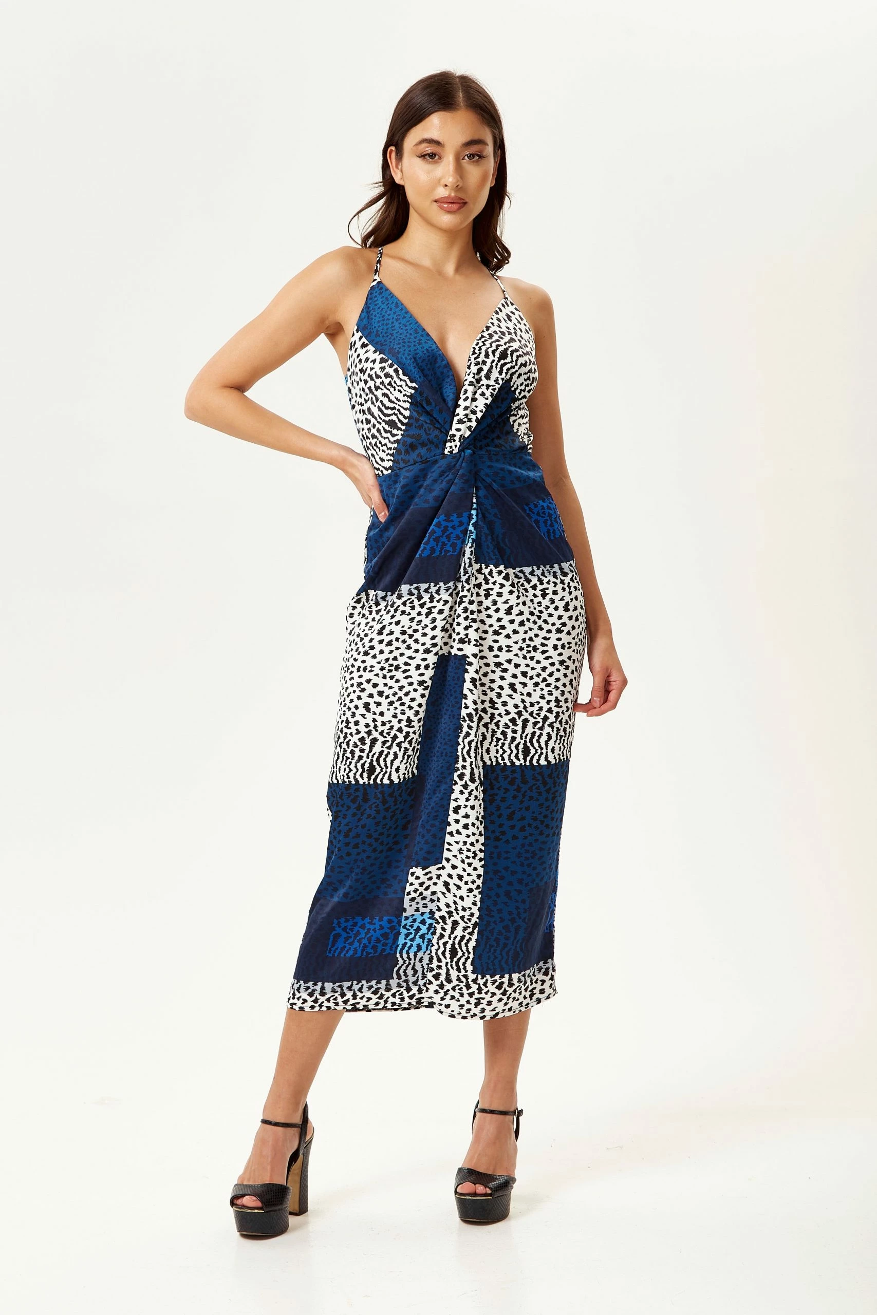 Liquorish Cami Midi Dress in Blue Square Animal Print 4 Liquorish Cami Midi Dress in Blue Square Animal Print - Image 2