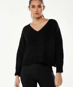 Liquorish V-Neck Jumper in Black