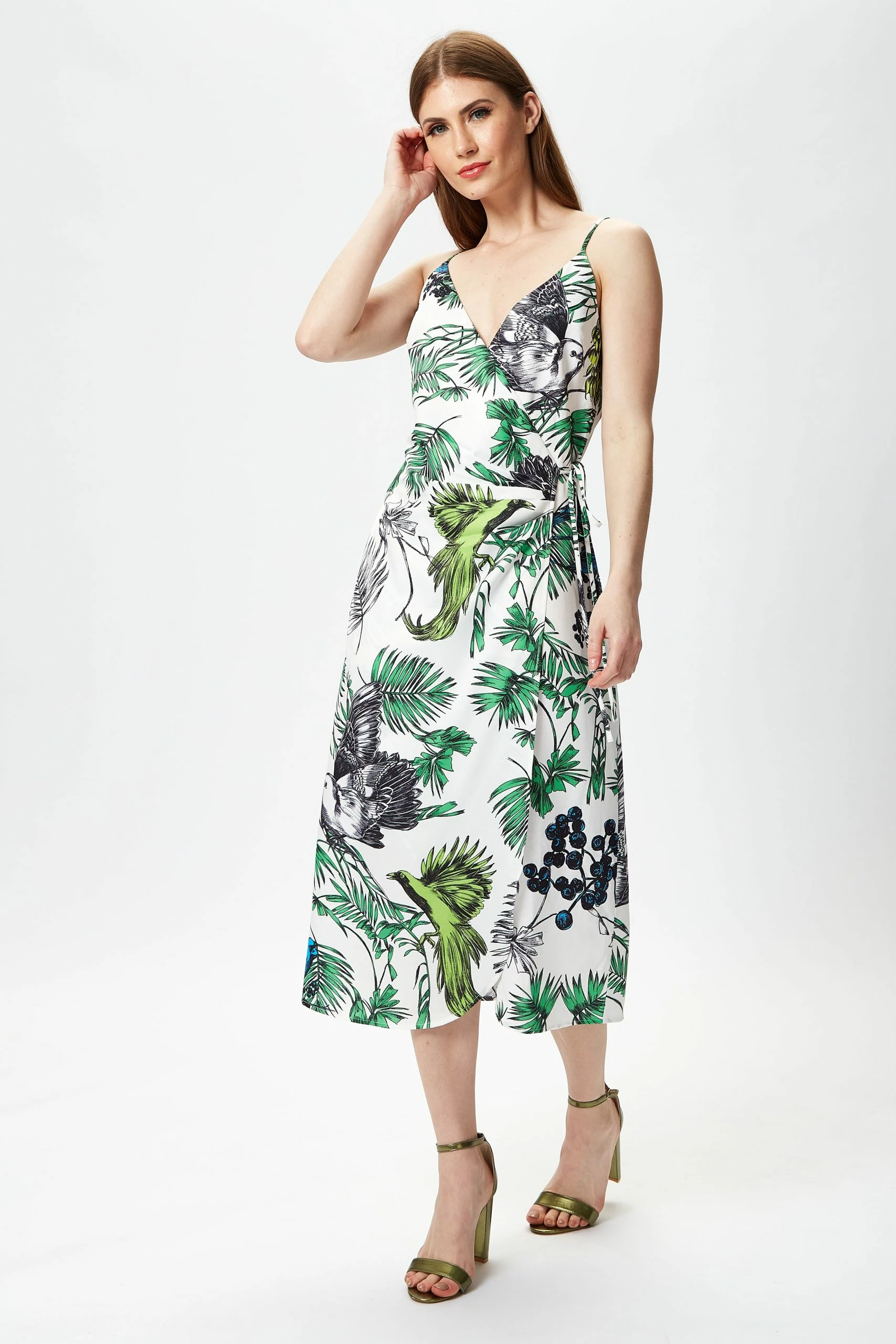 Liquorish Bird and Floral Print Midi Wrap Dress - Multicolour 4 Liquorish Bird and Floral Print Midi Wrap Dress - Multicolour - Image 2