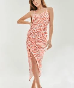 Liquorish Zebra Print Cami Dress in Orange and White