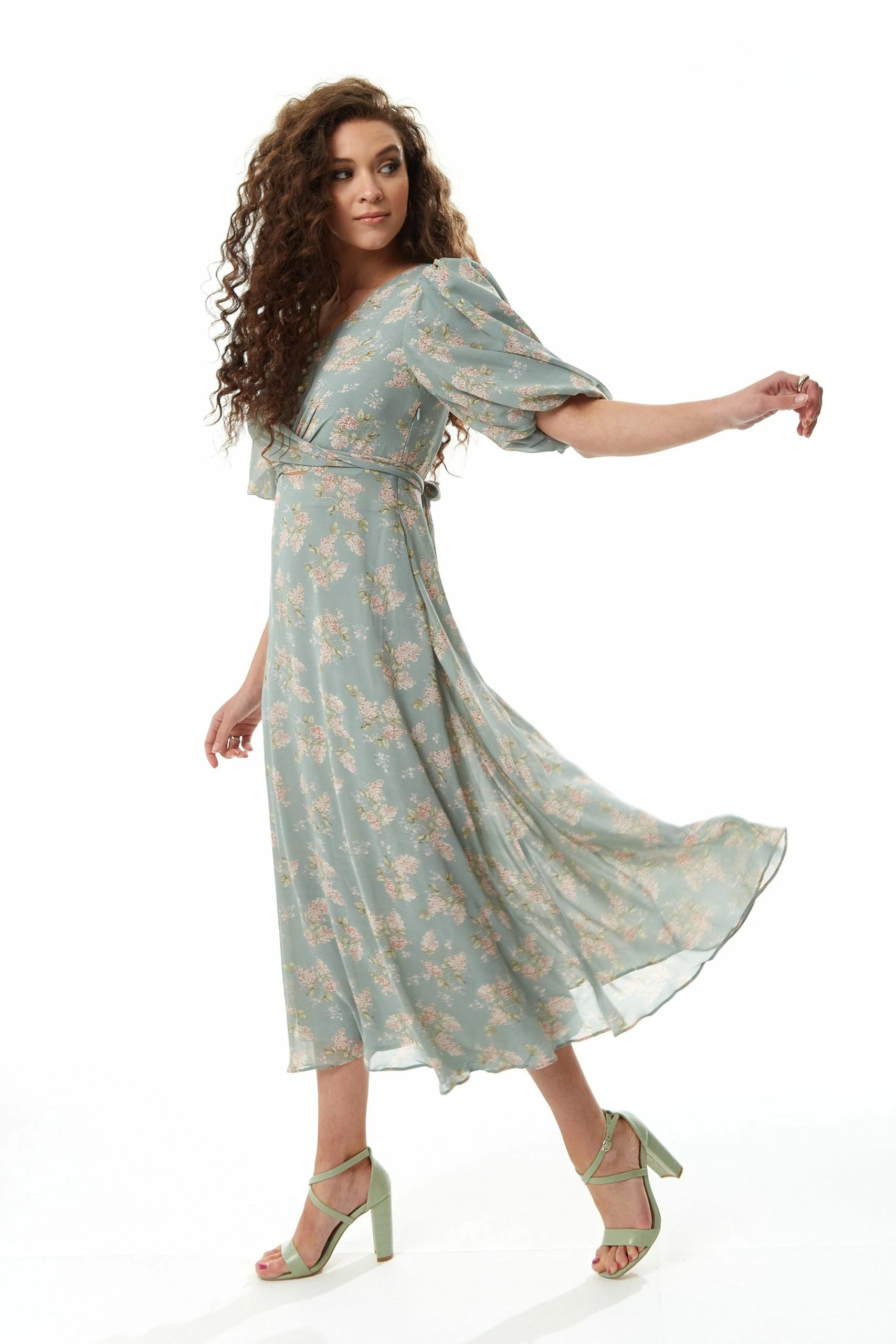 Liquorish Floral Midi Dress with Tie Waist in Mint Green 5 Liquorish Floral Midi Dress with Tie Waist in Mint Green - Image 3