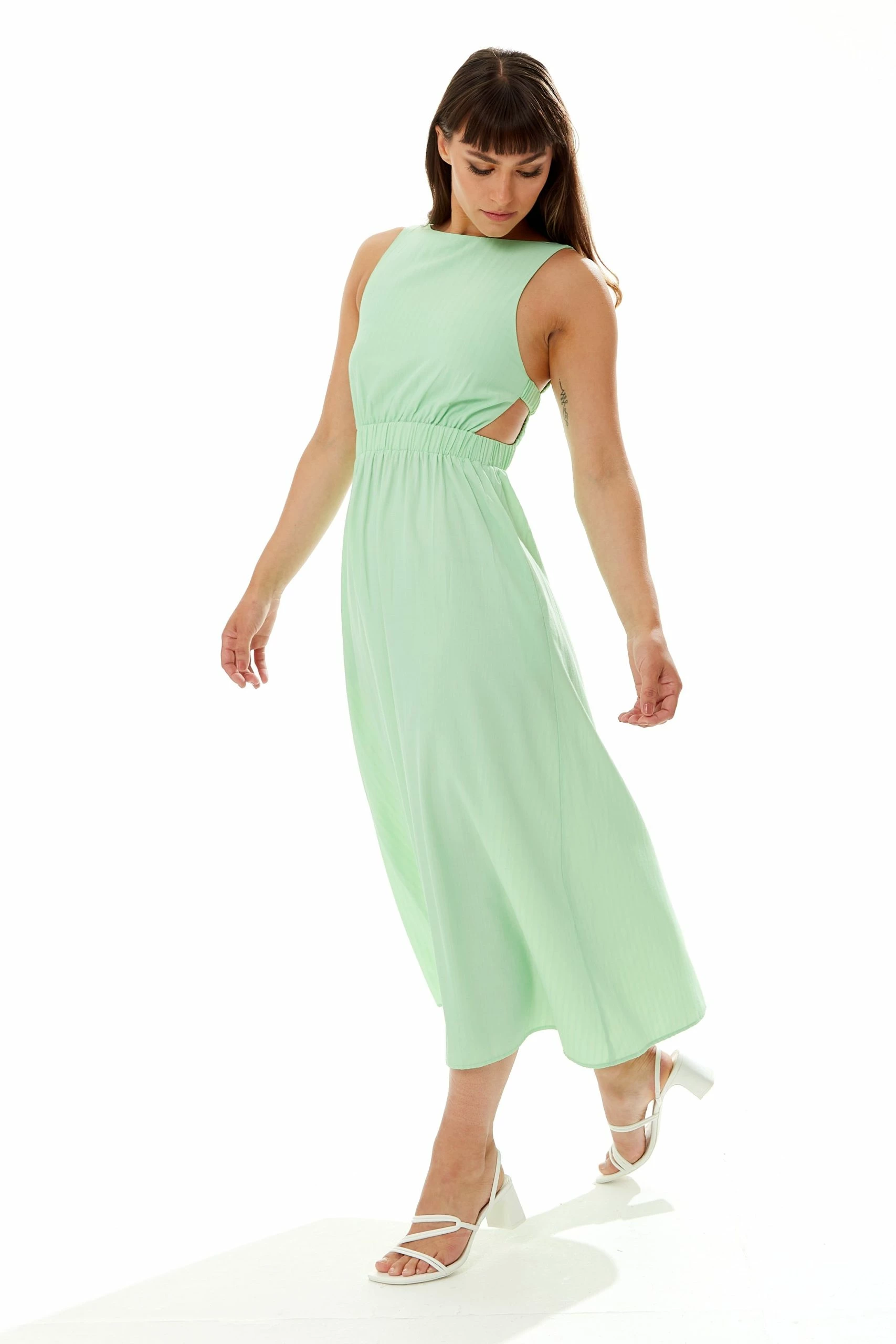 Liquorish Green Midi Dress with Open Back and Elasticated Waist 4 Liquorish Green Midi Dress with Open Back and Elasticated Waist - Image 2