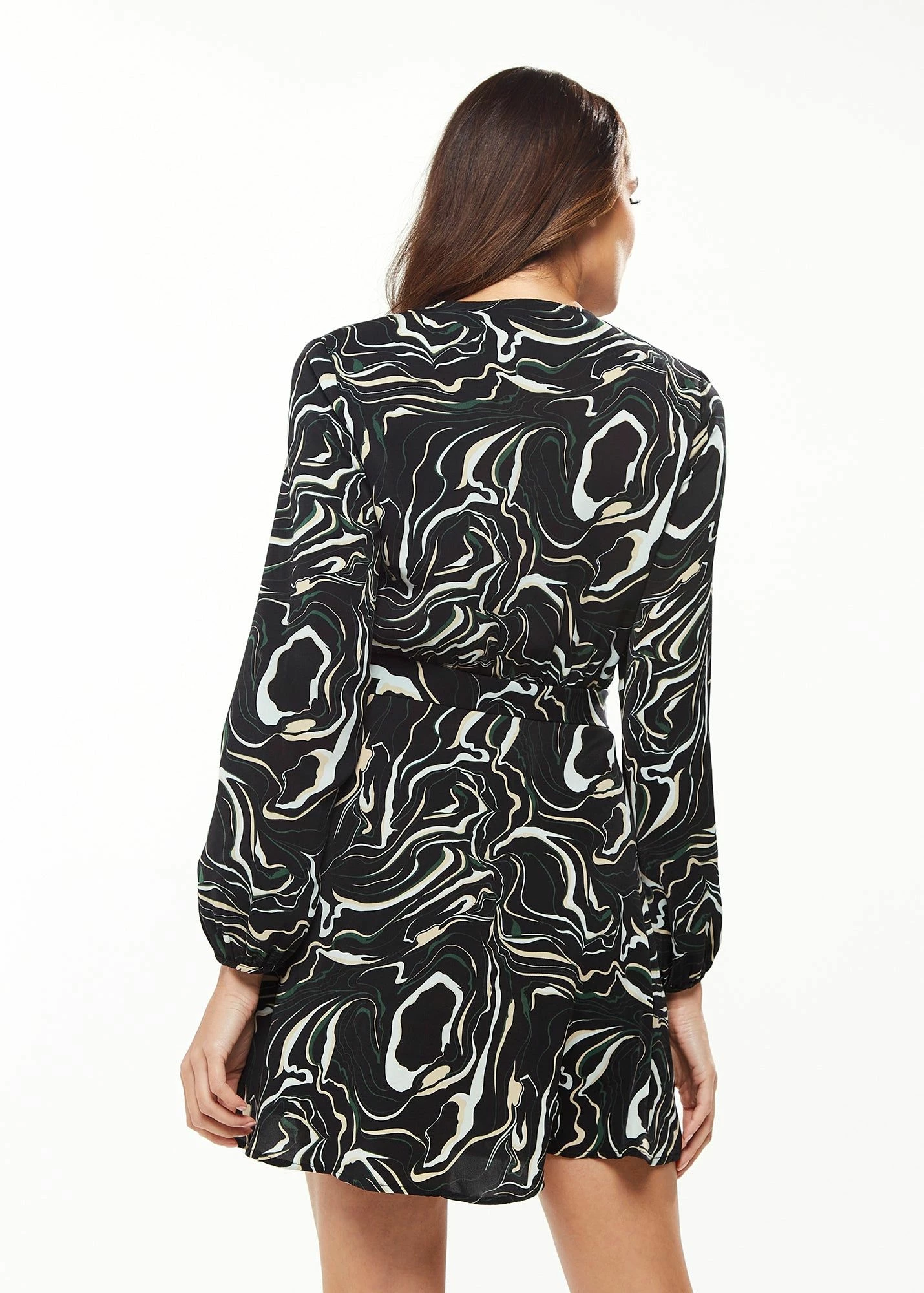 Liquorish Scribble Print Mini Wrap Dress with Long sleeves in Black 6 Liquorish Scribble Print Mini Wrap Dress with Long sleeves in Black - Image 4