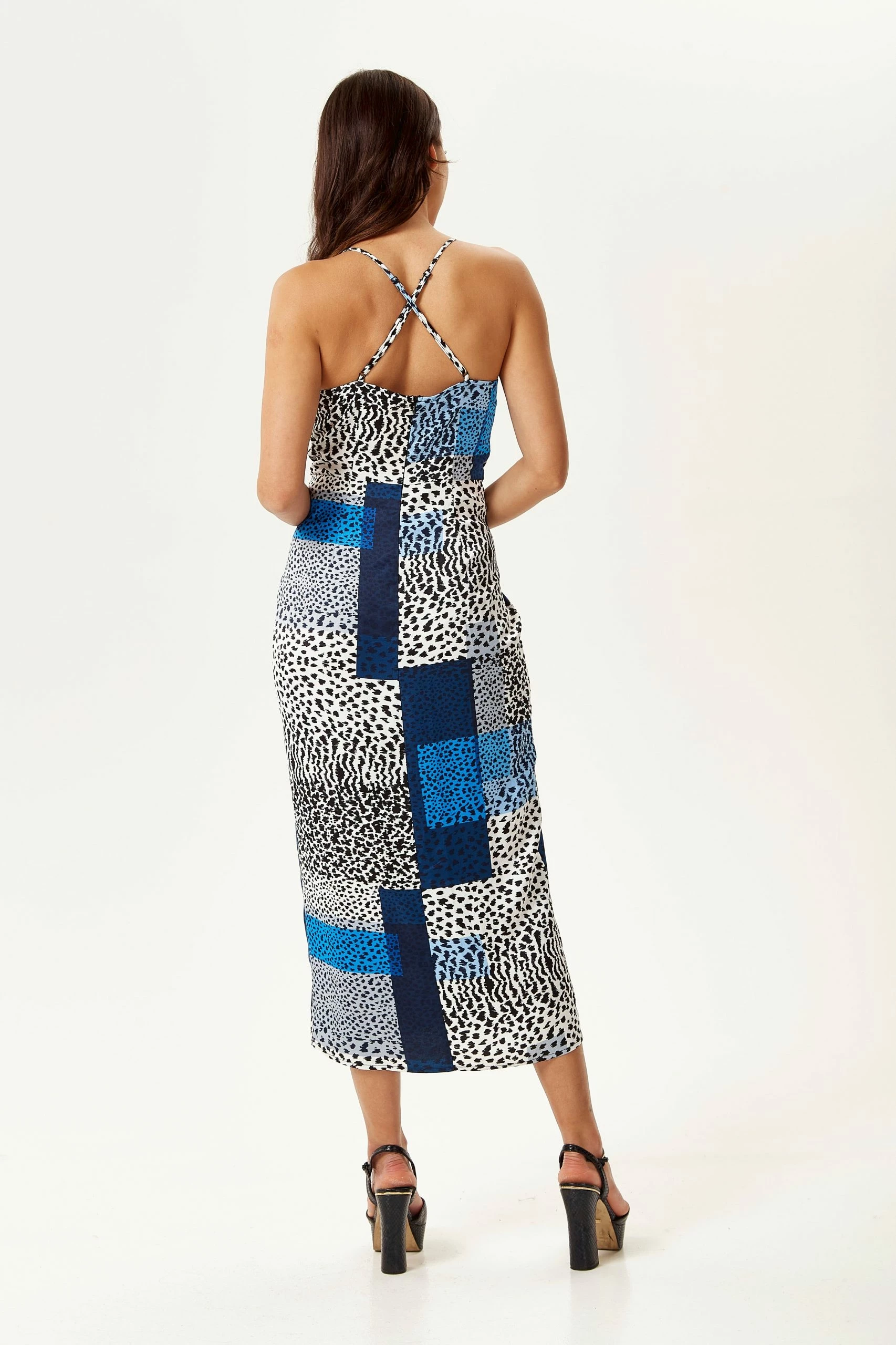 Liquorish Cami Midi Dress in Blue Square Animal Print 6 Liquorish Cami Midi Dress in Blue Square Animal Print - Image 4