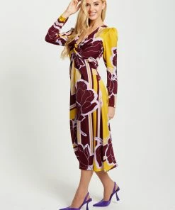 Liquorish Geometric Floral Print Knotted Midi Dress in Mustard and Burgundy - Multicolour -Liquorish Sales Store 20d40c2cfa1a450c959a33a28404e431 scaled