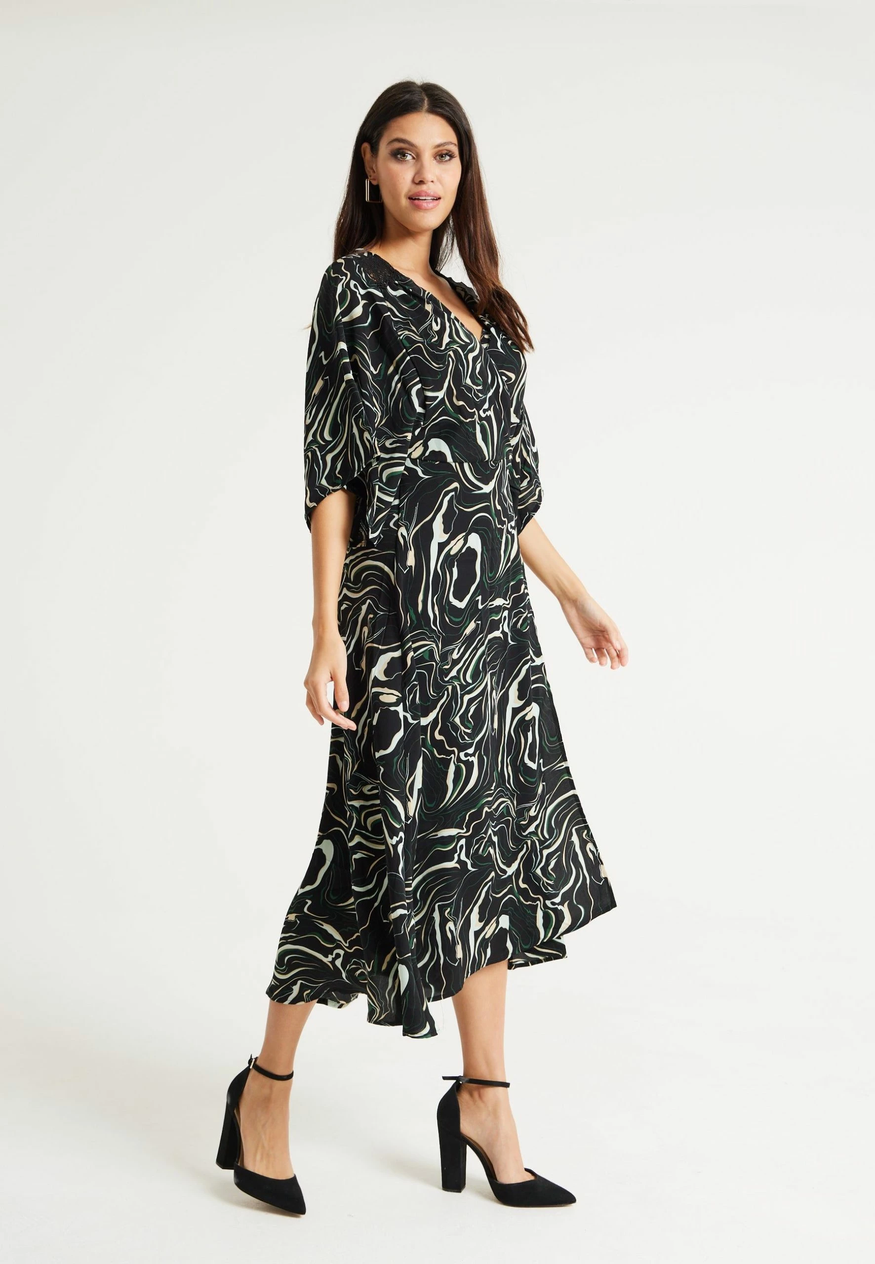 Liquorish Scribble Print Maxi Wrap Dress with Kimono Sleeves in Black 4 Liquorish Scribble Print Maxi Wrap Dress with Kimono Sleeves in Black - Image 2