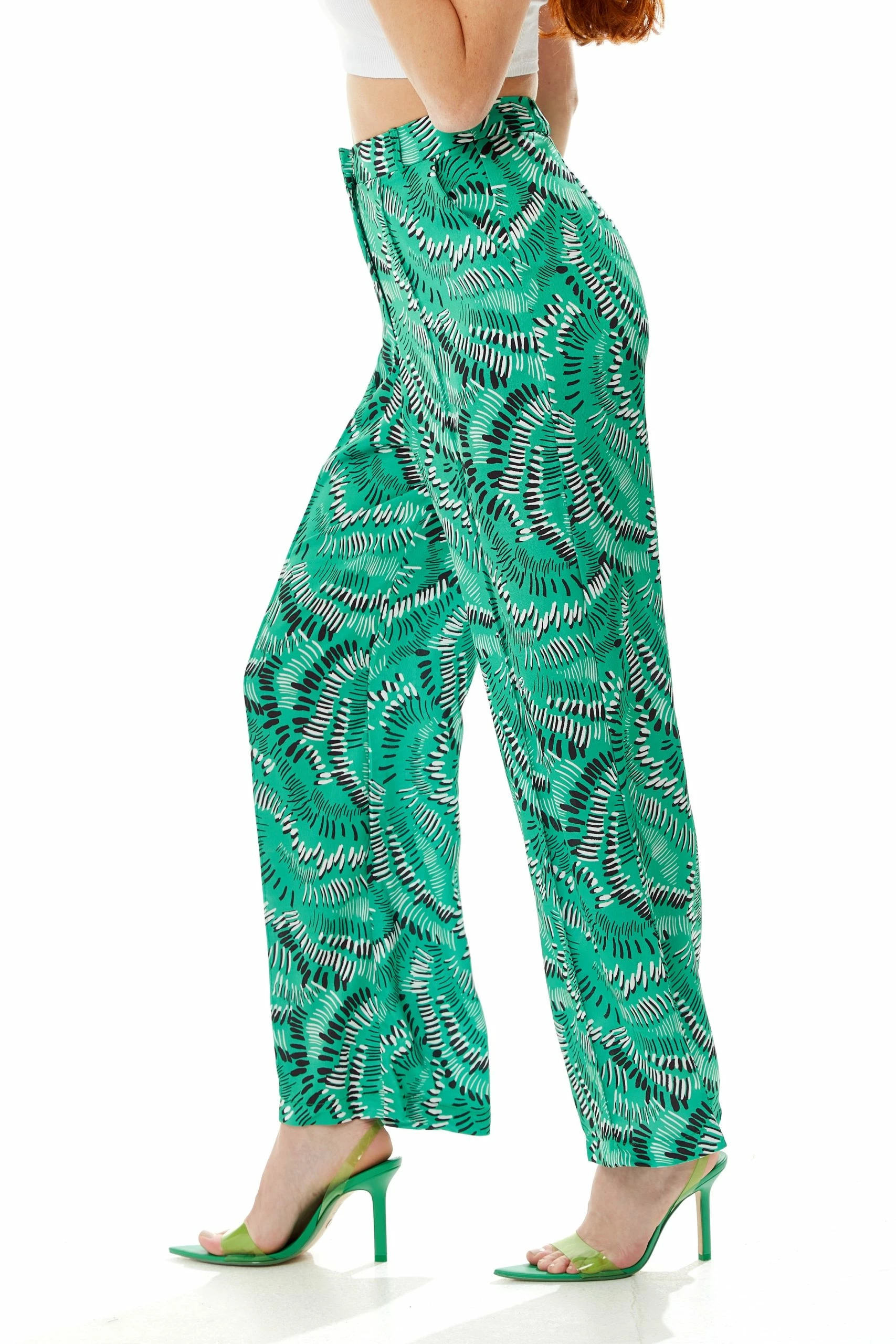 Liquorish Abstract Print Wide Leg Trousers in Green 4 Liquorish Abstract Print Wide Leg Trousers in Green - Image 2