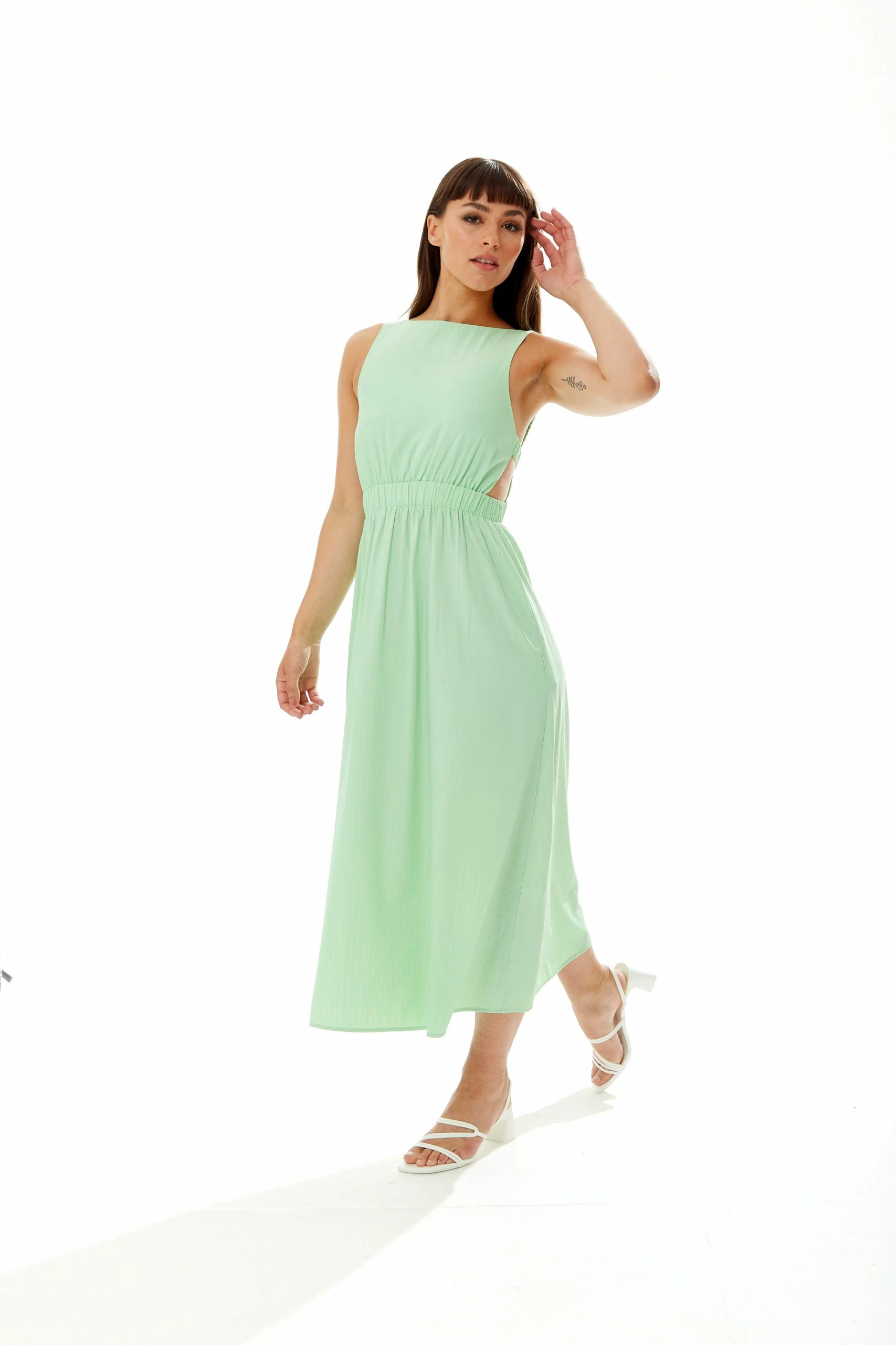 Liquorish Green Midi Dress with Open Back and Elasticated Waist 3 Liquorish Green Midi Dress with Open Back and Elasticated Waist