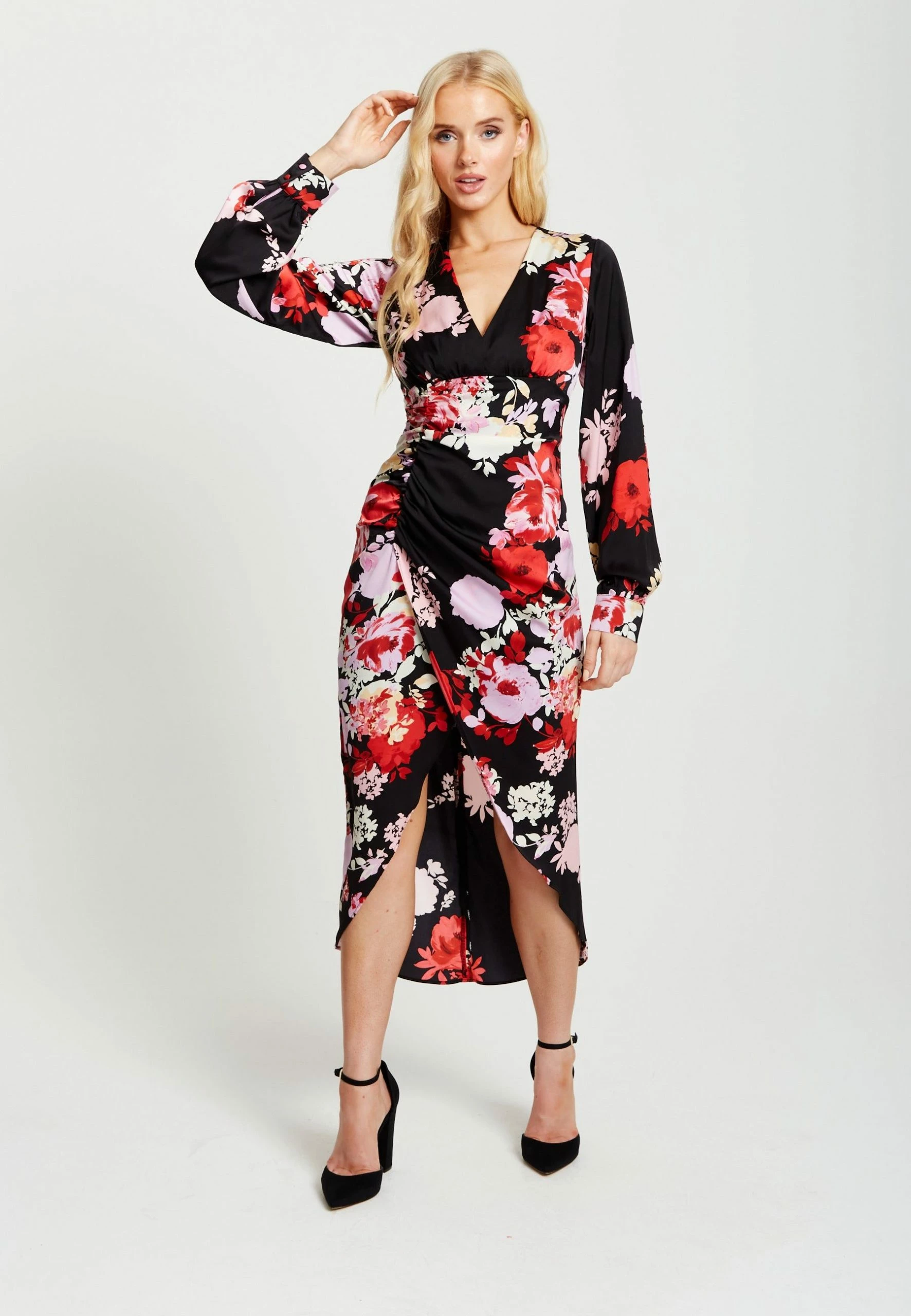 Liquorish Rose Print Midi Dress in Red and Pink - Multicolour 4 Liquorish Rose Print Midi Dress in Red and Pink - Multicolour - Image 2