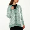 Liquorish Geometric Pattern Cardigan in Green & Off White -Liquorish Sales Store 26389cd9d982490bb121b27f24cb9b12