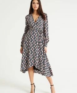 Liquorish Floral Foliage Print Midi Dress in Multicolour