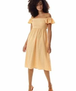 Liquorish Cut out back Midi Dress in Orange Gingham