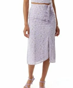 Liquorish Floral Midi Skirt in Lilac