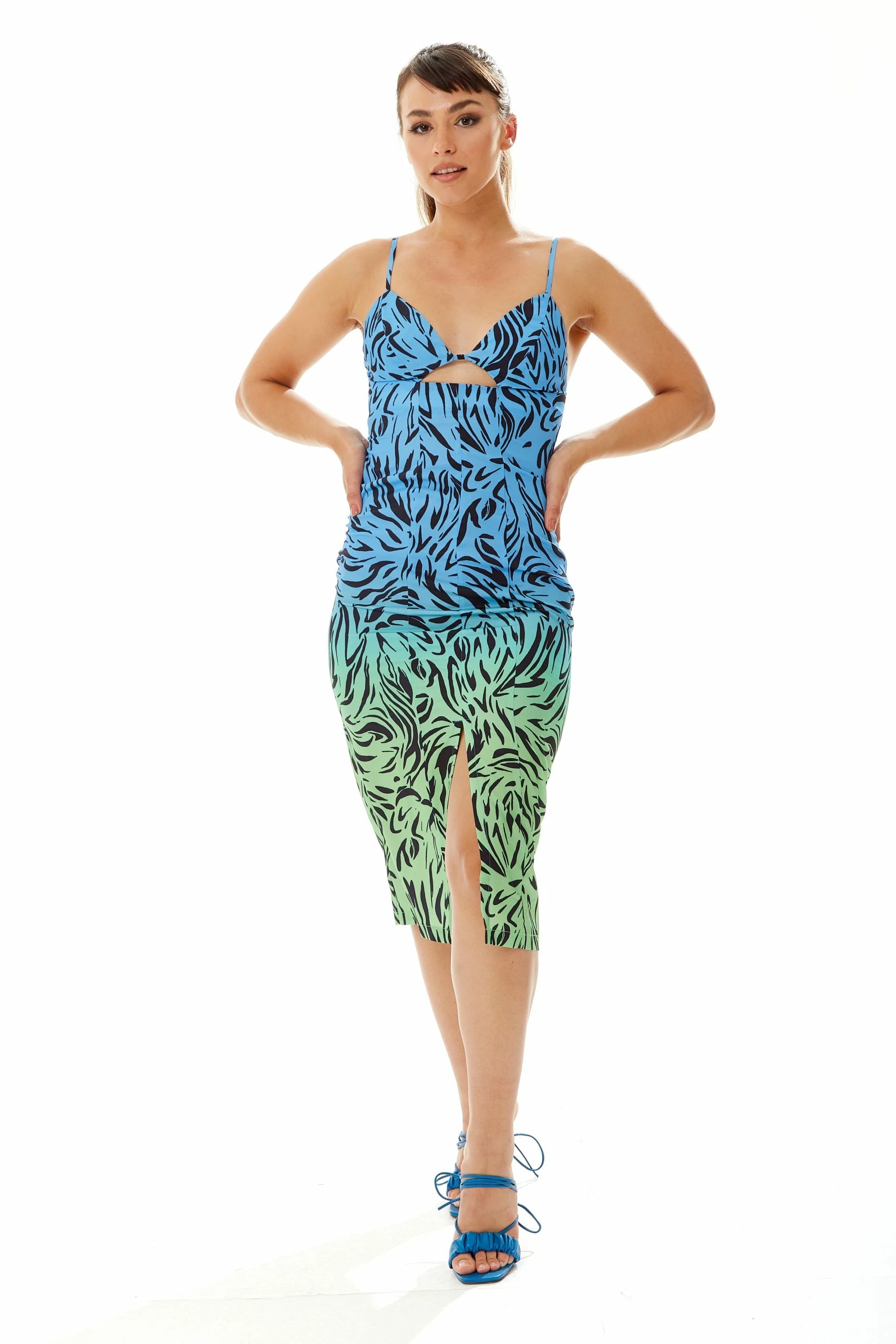 Liquorish Zebra Print Ombre Midi Dress in Blue and Green 4 Liquorish Zebra Print Ombre Midi Dress in Blue and Green - Image 2