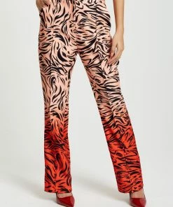 Liquorish Zebra Print Suit Trousers with Slit detail in Orange and Nude
