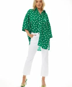 Liquorish White Heart Print Shirt in Green