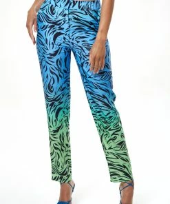 Liquorish Zebra Print Ombre Trosuers in Blue and Green