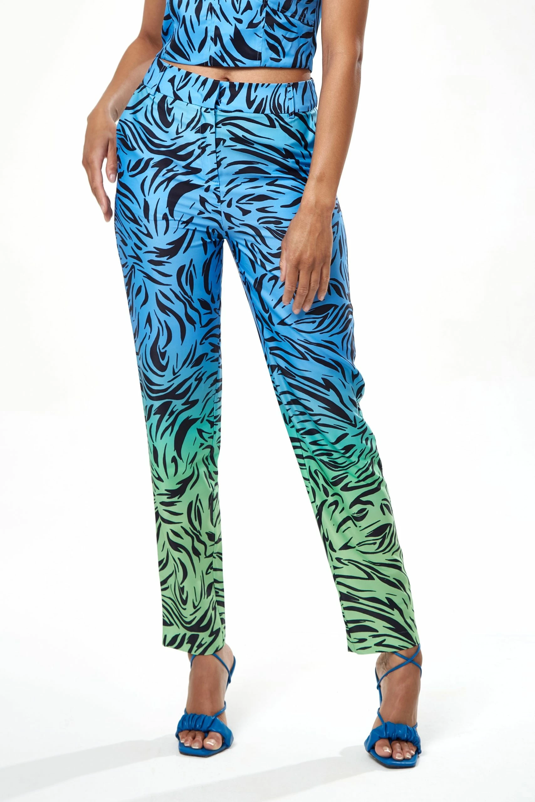 Liquorish Zebra Print Ombre Trosuers in Blue and Green 3 Liquorish Zebra Print Ombre Trosuers in Blue and Green