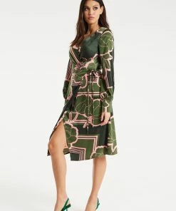 Liquorish Geometric Floral Print Midi Wrap Dress in Dark Green -Liquorish Sales Store 32f7f9af3cb14c868c47b2aa7389cf08 scaled