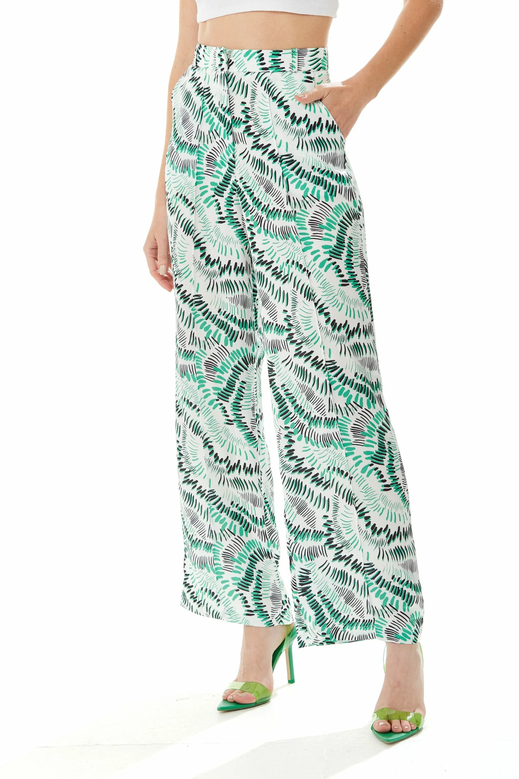 Liquorish Abstract Print Wide Leg Trousers in Green/White 3 Liquorish Abstract Print Wide Leg Trousers in Green/White