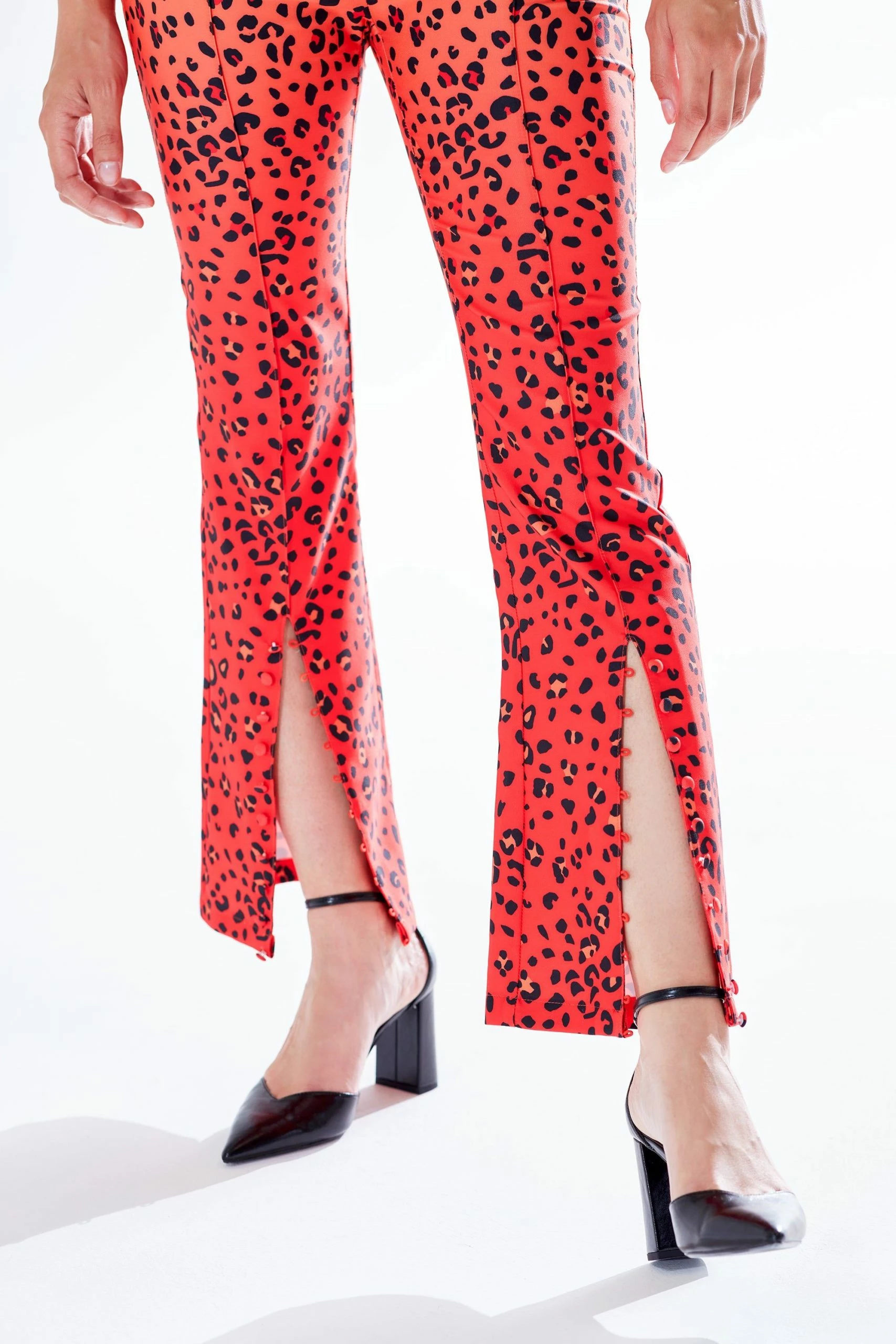 Liquorish Leopard Print Ombre Suit Trousers in Red, Orange and Black 7 Liquorish Leopard Print Ombre Suit Trousers in Red, Orange and Black - Image 5