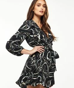 Liquorish Scribble Print Mini Wrap Dress with Long sleeves in Black 9 Liquorish Scribble Print Mini Wrap Dress with Long sleeves in Black -Liquorish Sales Store 3686e38a948840759bee19955e87b024 1
