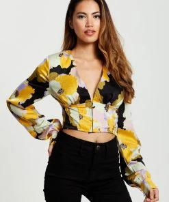 Liquorish Earth Tone Floral Print Crop Top - Multicolour