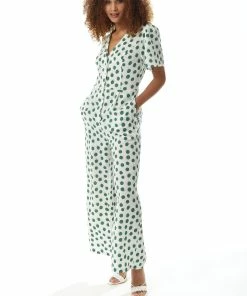 Liquorish Green Polka Dot Jumpsuit in White