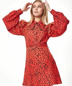 Liquorish Animal Print Mini Dress with Scalloped Hem Collar in Red
