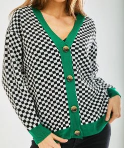 Liquorish Chequered Cardigan in Black and White and Green - Multicolour -Liquorish Sales Store 3ab7df719e614d20a199bced5ac30259